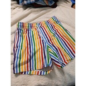 Trinity Men's Boarding Shorts Pull‎ On Drawstrings Pockets Sz S Rainbow Stripe